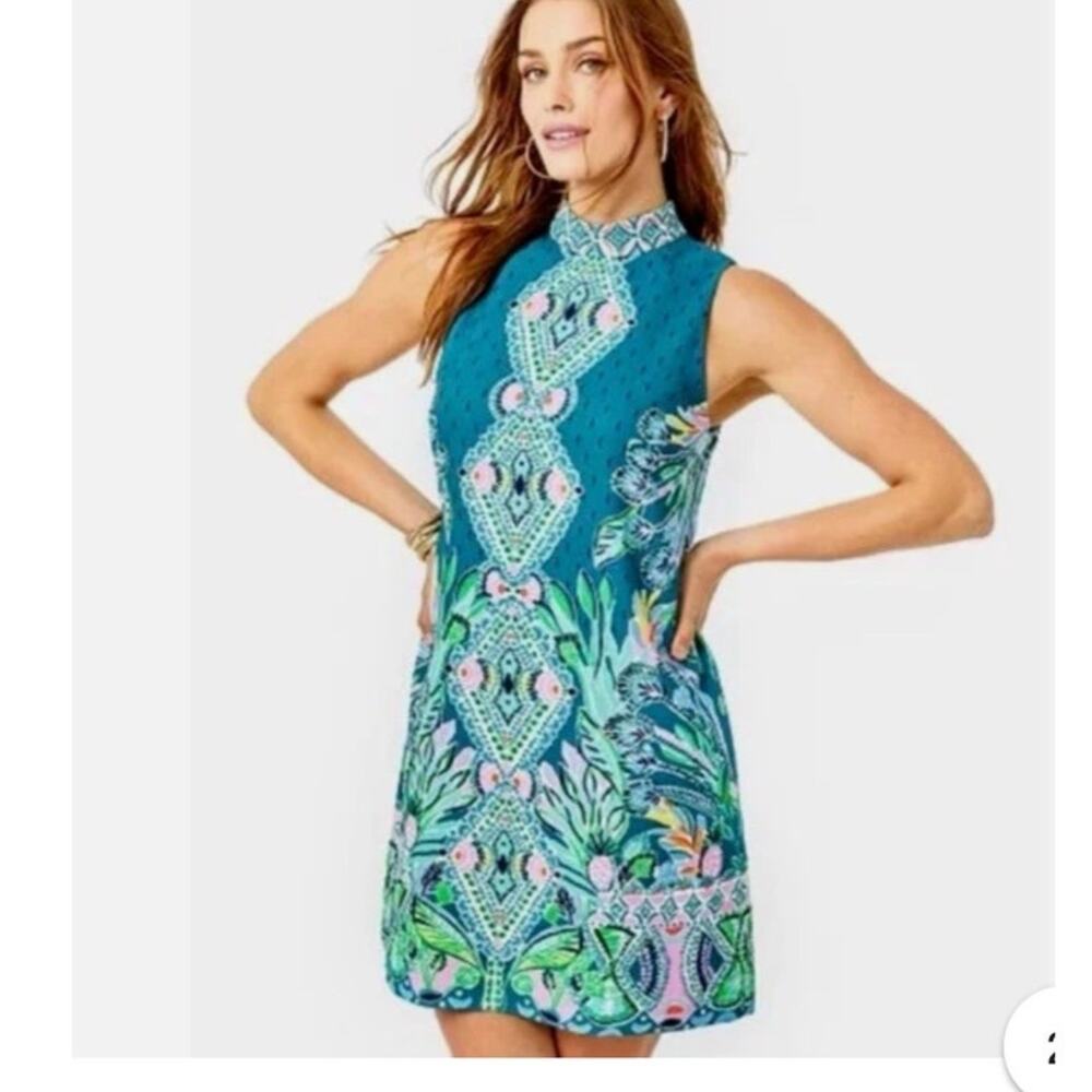 Lilly Pullitzer Brandi Valencia Teal Rain Florist Print Shift Dress Size 6